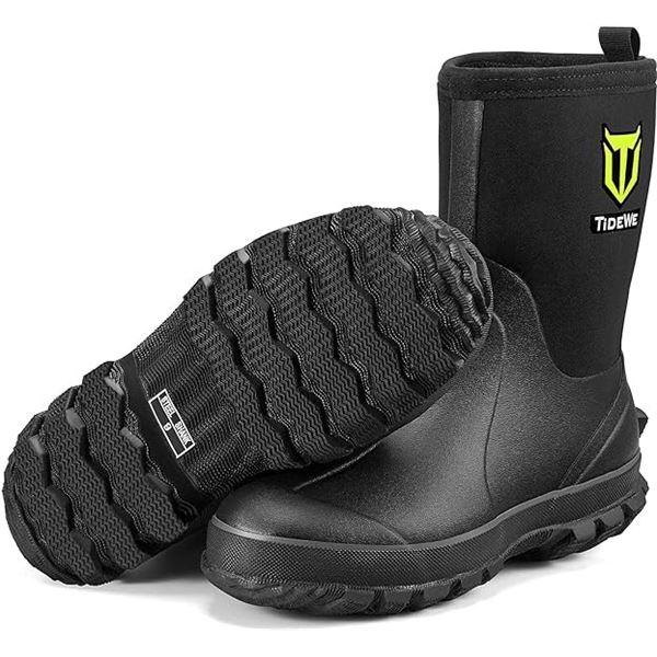 Lot of 1 TideWe Mid Calf Rain Waterproof Boots - Black - Size 9 - For Hunting, Fishing, & Outdoors