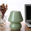 Image 1 : Lot of 2 BSOD Glass Mushroom Lamps - Bedside Table Lamps - Striped Green - Brand New!