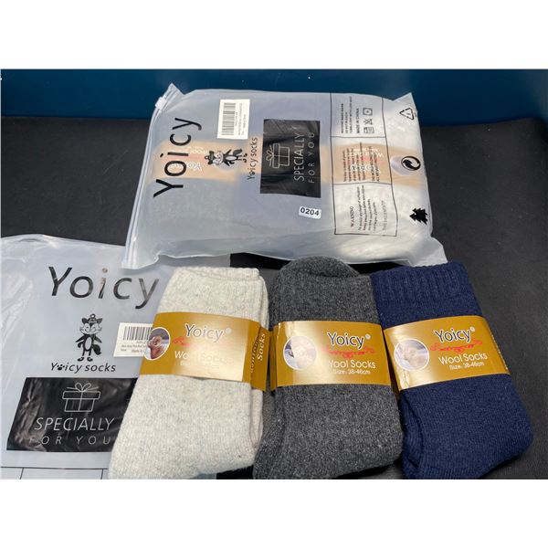 Lot of 2 Packs of Yoicy Men's Heavy Thick Wool Socks - 3 Pairs Per Pack/6 Total