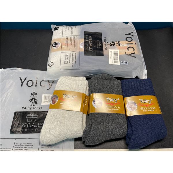 Lot of 2 Packs of Yoicy Men's Heavy Thick Wool Socks - 3 Pairs Per Pack/6 Total