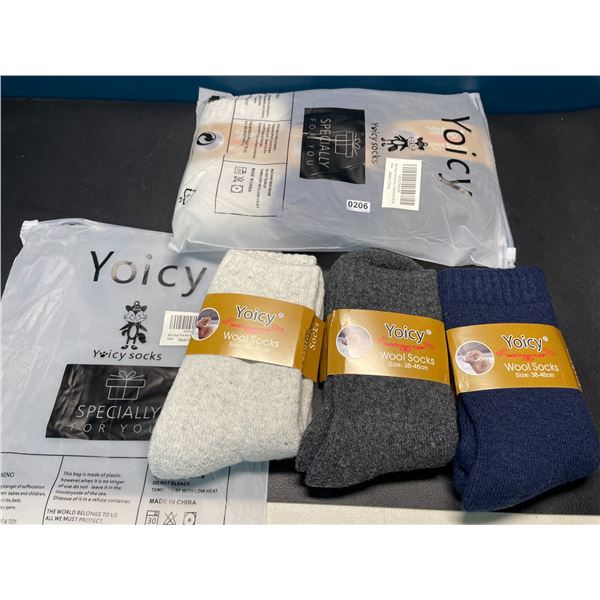 Lot of 2 Packs of Yoicy Men's Heavy Thick Wool Socks - 3 Pairs Per Pack/6 Total