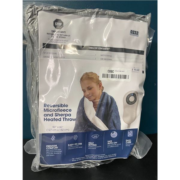 Lot of 1 Reversible Microfleece & Sherpa Heated Throw Blanket - Grey - 50 x 60inch