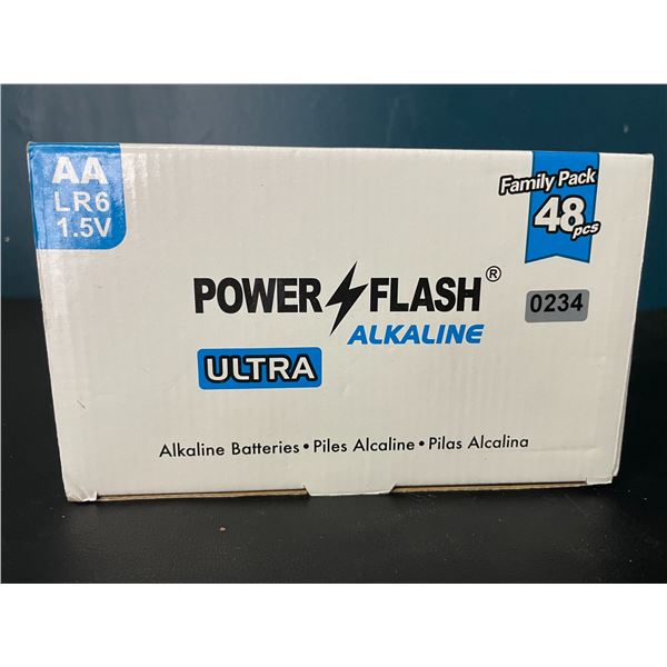 Lot of 1 Family Pack Box of Power Flash Alkaline Ultra AA Batteries - 48 AA Batteries Included