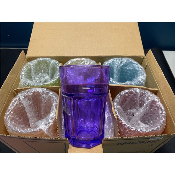 Lot of 1 Box of Coloured Highball Glasses - 6PCS/Glasses Included