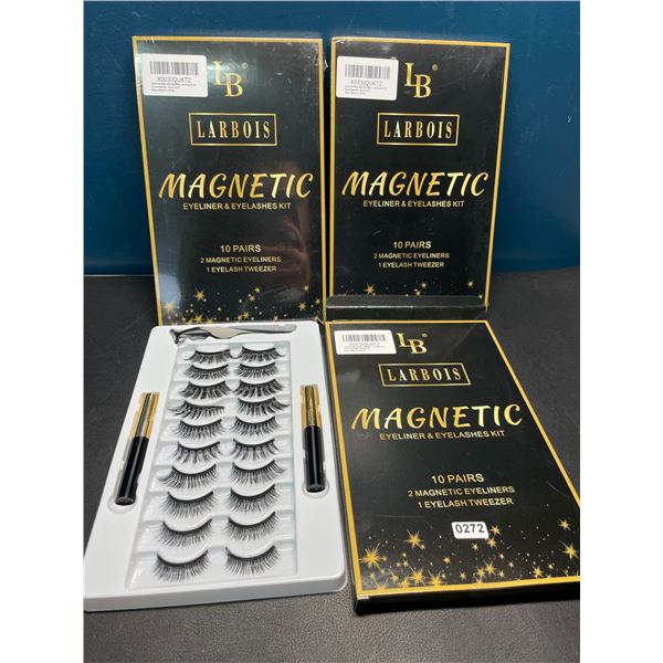 Lot of 3 Multi-Packs of Larbois Magnetic Eyelashes Kits w/ Eyeliner - 10 Pairs Per Box!