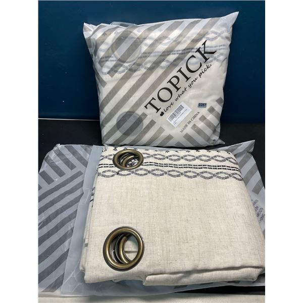 Lot of 2 Packs of Lazzzy Boho Curtains - Black on Beige - 2 Panels Per Pack; Bohemian Linen Curtains