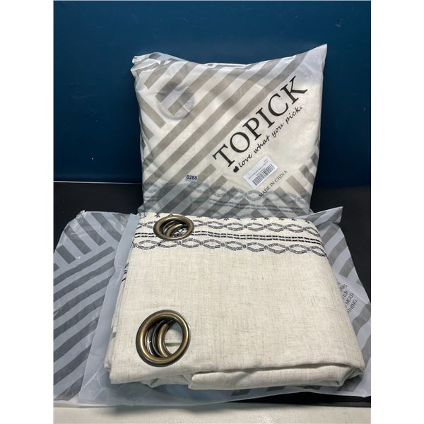 Lot of 2 Packs of Lazzzy Boho Curtains - Black on Beige - 2 Panels Per Pack; Bohemian Linen Curtains