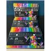 Image 1 : Lot of 3 Multi-Packs of Art-n-Fly Dual Tip Brush & Fineliner Markers - 25PCS/Colours Per Pack!