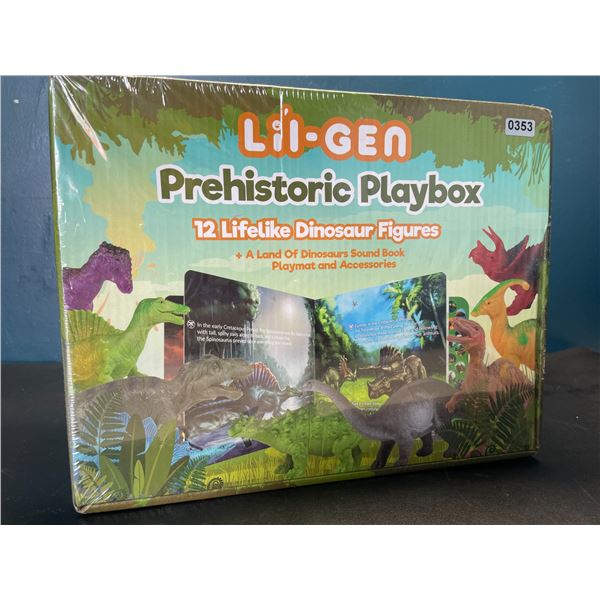 Lot of 1 Lil-Gen Prehistoric Playbox Toy Set - Includes 12 Dinosaur Figures, Sound Book & Playmat!