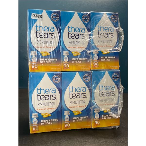 Lot of 6 Packs of Thera Tears Eye Nutrition - Helps Relieve Dry Eyes - 90 Soft Gels Per Box
