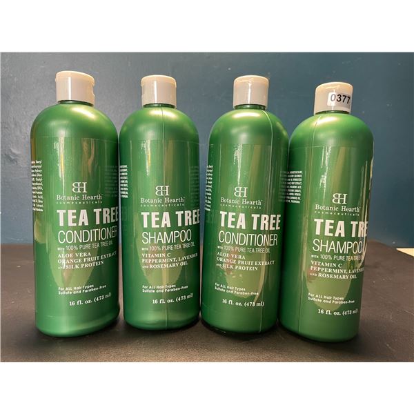 Lot of 2 Sets of Botanic Hearth Tea Tree Shampoo + Conditioner; 2X Shampoo & 2X Conditioners