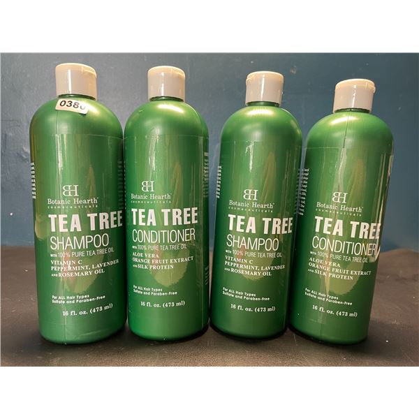 Lot of 2 Sets of Botanic Hearth Tea Tree Shampoo + Conditioner; 2X Shampoo & 2X Conditioners