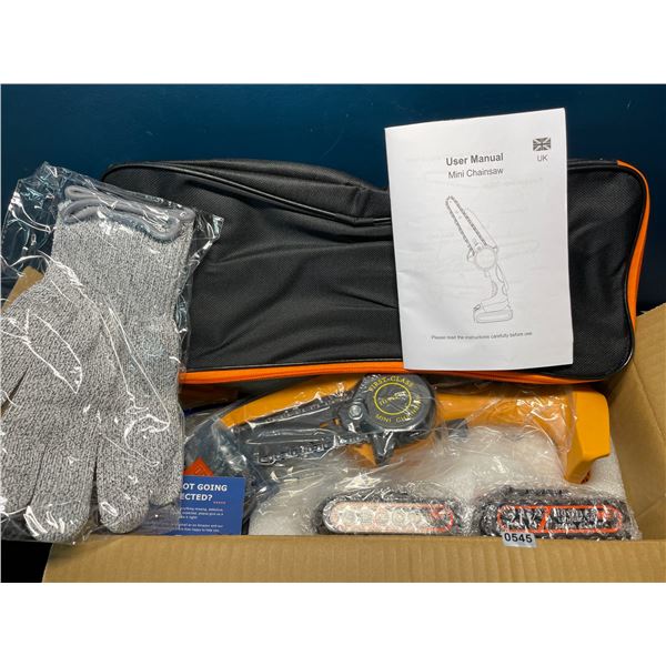 Lot of 1 Mini Cordless Electric Chainsaw w/ 2 Rechargeable Batteries & Storage Pouch