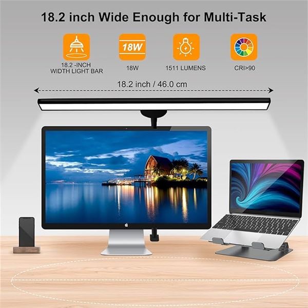 Lot of 1 Shlinux LED Desk Lamp - Clamp Lamp w/ Flexible Gooseneck; 18inch Wide Size - Brand New!