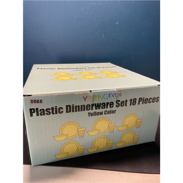 Lot of 1 Plastic Dinnerware Set - 18 Pieces - Yellow - Brand New!