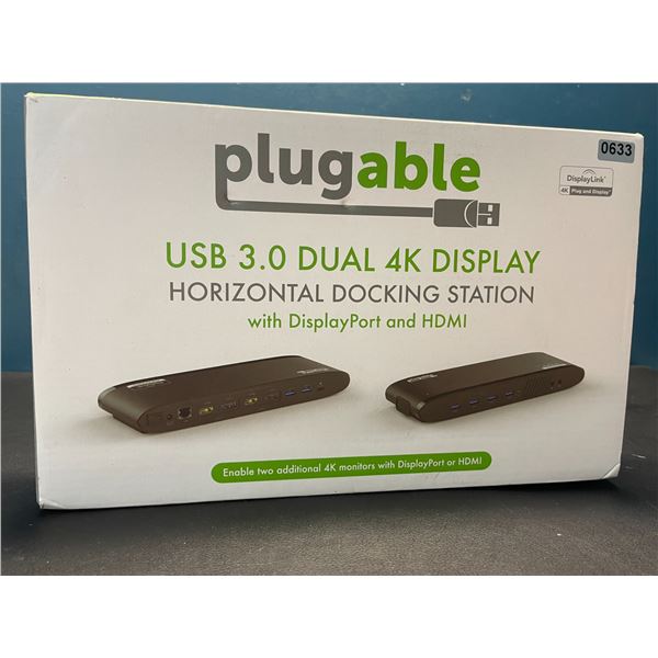 Lot of 1 Plugable USB 3.0 Dual 4K Display Horizontal Docking Station