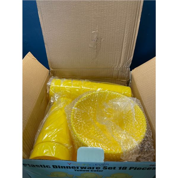 Lot of 1 Plastic Dinnerware Set - 18 Pieces - Yellow - Brand New!