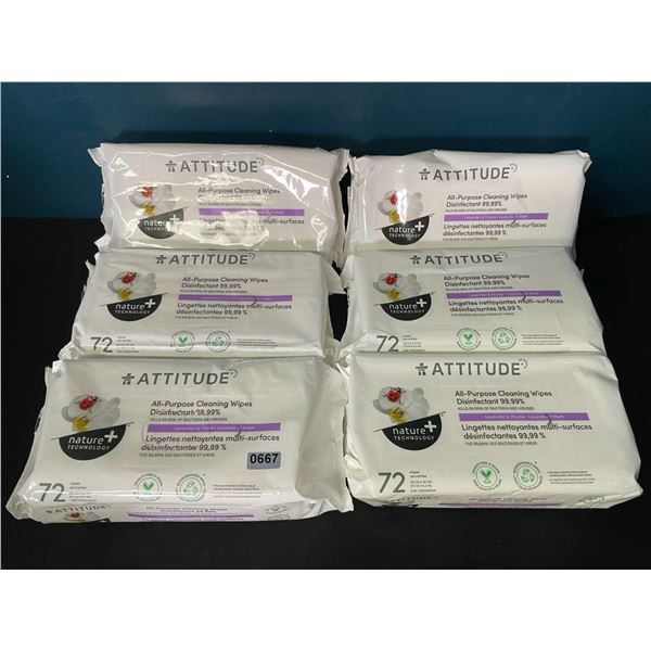 Lot of 6 Packs of Attitude All-Purpose Cleaning Wipes/Disinfectant Wipes - 72pcs per pack