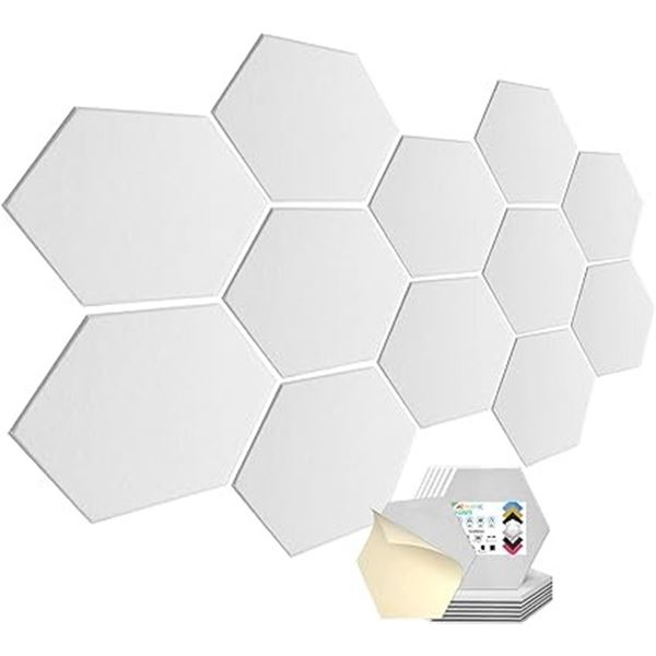 Lot of 1 Pack of Acoustic Foam Wall Panels - 12 PCS - 12" x 10" x 0.4" - Hexagon Sound Proof Panels