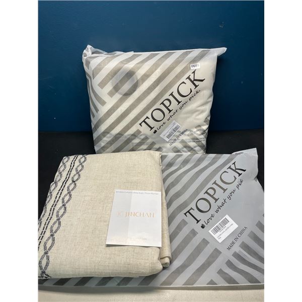 Lot of 2 Packs of Lazzzy Boho Curtains - Black on Beige - 2 Panels Per Pack; Bohemian Linen Curtains