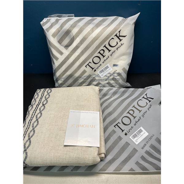 Lot of 2 Packs of Lazzzy Boho Curtains - Black on Beige - 2 Panels Per Pack; Bohemian Linen Curtains