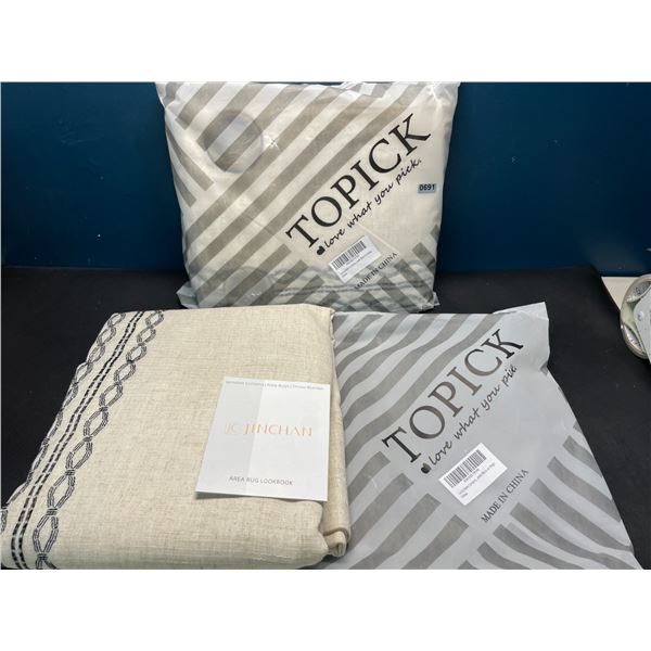 Lot of 2 Packs of Lazzzy Boho Curtains - Black on Beige - 2 Panels Per Pack; Bohemian Linen Curtains