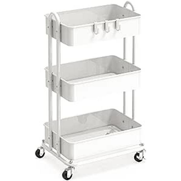 Lot of 1 Simple Houseware 3-Tier Metal Rolling Utility Cart - White - Brand New!