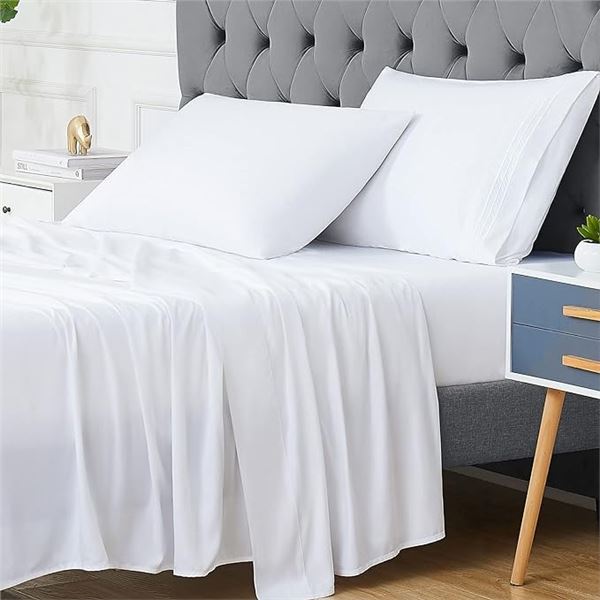 Lot of 1 Caromio Queen Size Bed Sheet Set - White