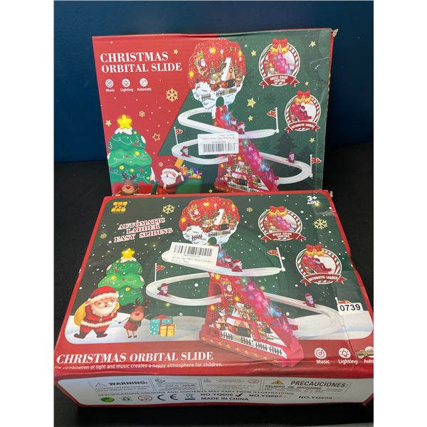 Lot of 2 Christmas Orbital Slides/Light-Up Moving Ladder Displays