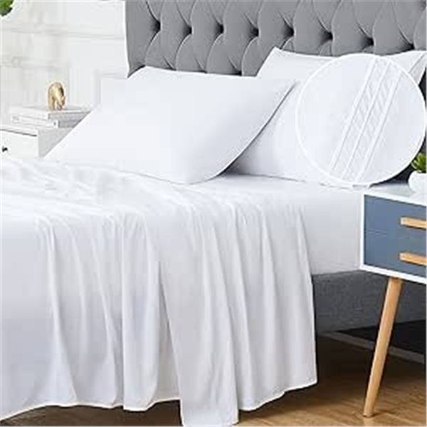 Lot of 1 Caromio Queen Size Bed Sheet Set - White