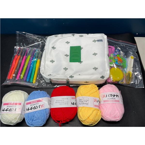 Lot of 1 Crochet Kit - Includes Yarn, Assorted Ergonomic Crochet Needles, Stitch Markers & Pouch