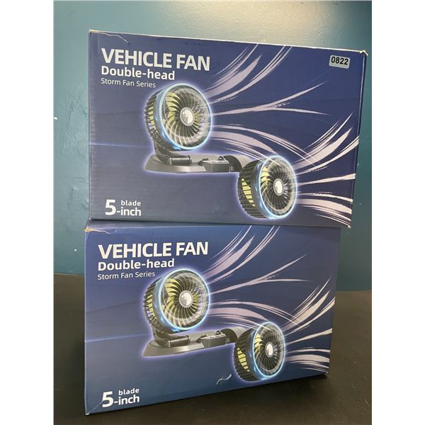 Lot of 2 Double-Head Vehicle Fans - 5inch - 12V Power - Fans for Cars - Brand New