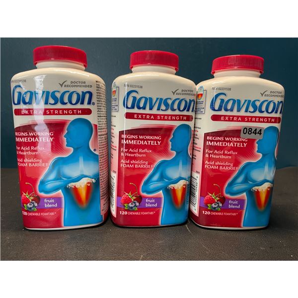 Lot of 3 Gaviscon Extra Strength - For Acid Reflux & Heartburn - 120 Tabs Each - Fruit Blend