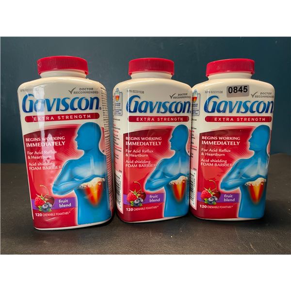 Lot of 3 Gaviscon Extra Strength - For Acid Reflux & Heartburn - 120 Tabs Each - Fruit Blend