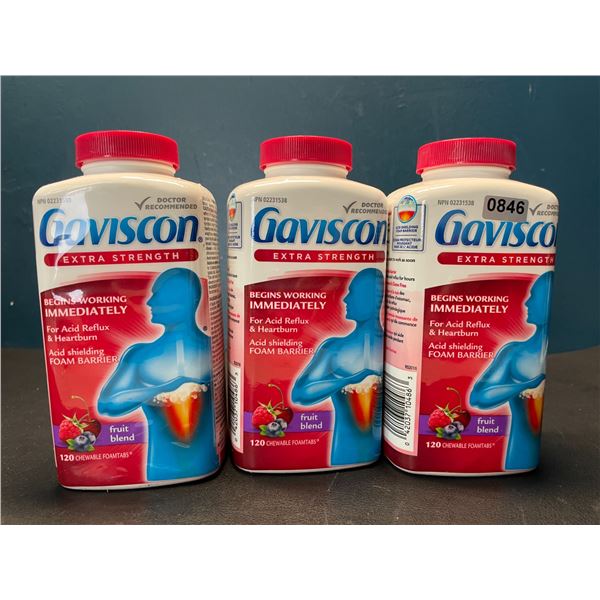 Lot of 3 Gaviscon Extra Strength - For Acid Reflux & Heartburn - 120 Tabs Each - Fruit Blend