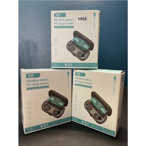 Lot of 3 Pairs of X8 Wireless Bluetooth Earbuds - Brand New!