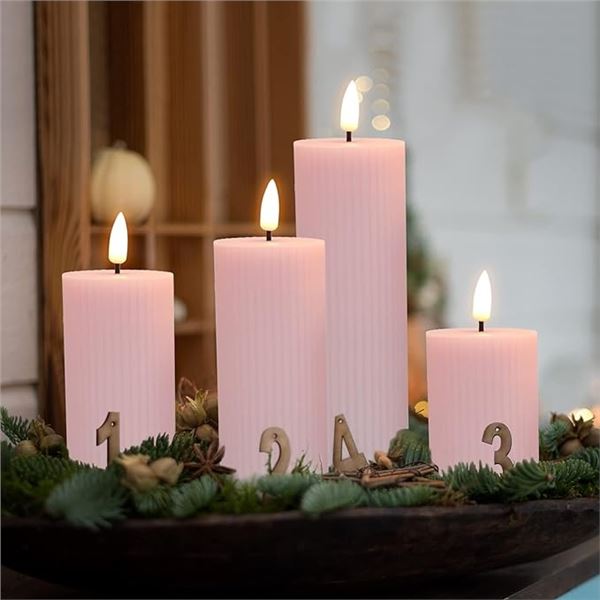 Lot of 1 Box of Girimax LED Flameless Candles - Pink - 4PCS; Assorted Sizes - Brand New!