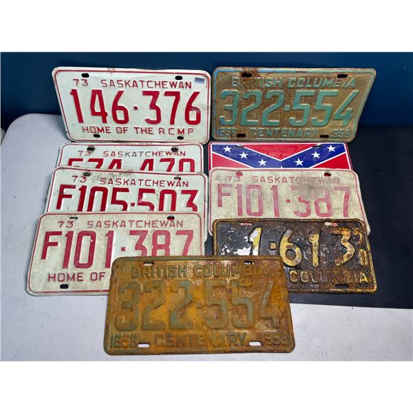 Lot of 9 Assorted Vintage License Plates - Used