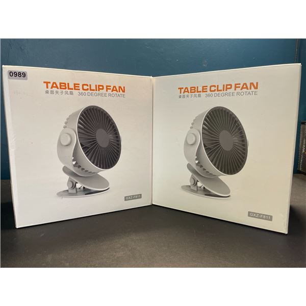 Lot of 2 Clip-On 360-Degree Rotating Table Fans - Brand New!