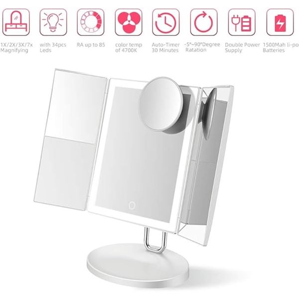 Lot of 1 TouchBeauty LED TriFold Makeup Vanity Mirror w/ Magnification - 16in Size Brand New!