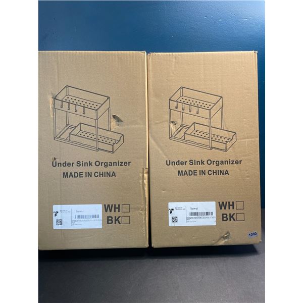 Lot of 2 Under Sink Organizers (2-Tier) w/ Adjustable Height - Brand New!