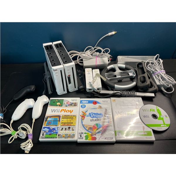 Lot of 2 Nintendo Wii Consoles w/ Games, Controllers, Cords, & Accessories - Used