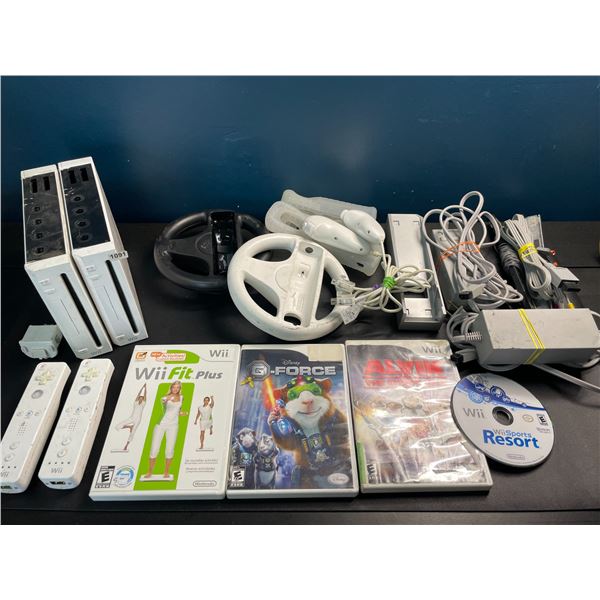 Lot of 2 Nintendo Wii Consoles w/ Games, Controllers, Cords, & Accessories - Used