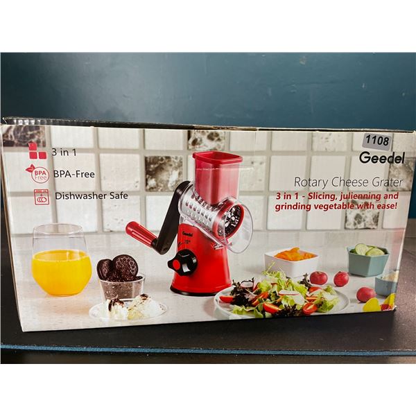 Lot of 1 Geedel Rotary Cheese Grater; 3-in-1 Slicer, Grinder, etc.! Brand New