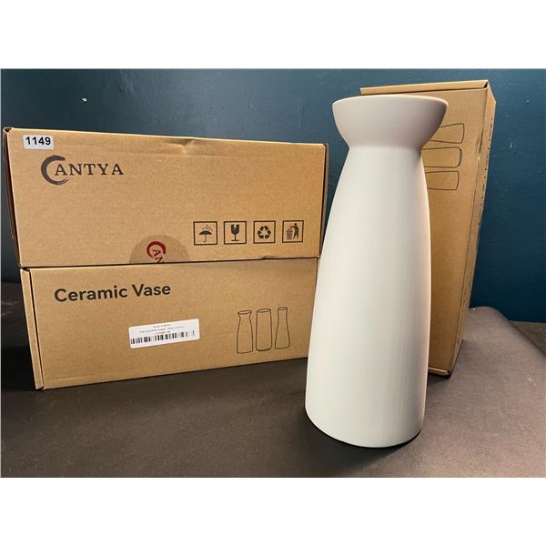 Lot of 3 Ceramic Vases - White - 9inch Height - Brand New!