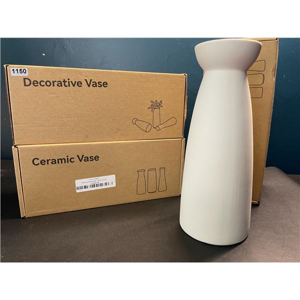 Lot of 3 Ceramic Vases - White - 9inch Height - Brand New!