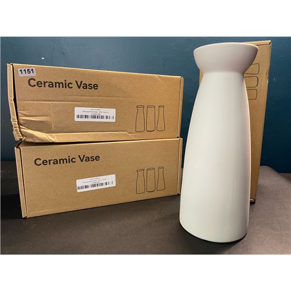 Lot of 3 Ceramic Vases - White - 9inch Height - Brand New!