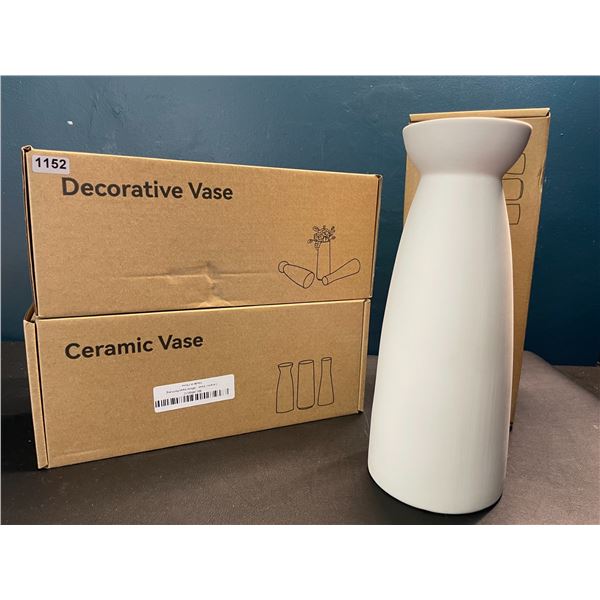 Lot of 3 Ceramic Vases - White - 9inch Height - Brand New!