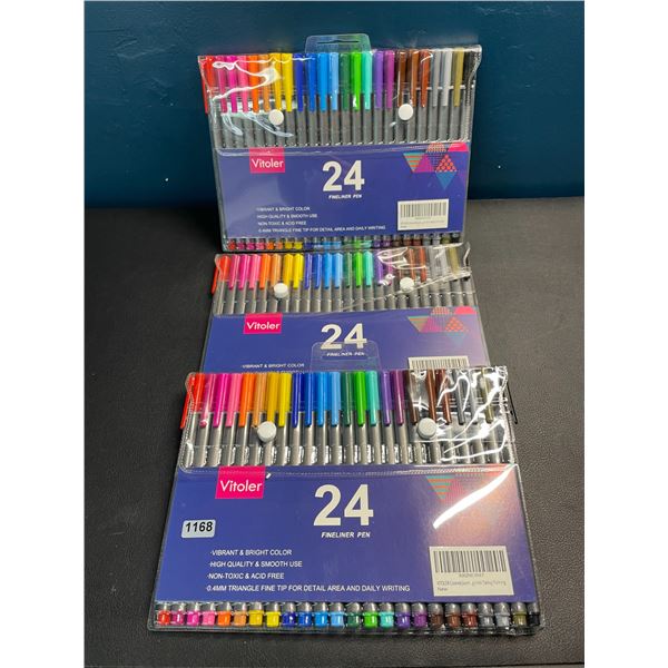 Lot of 3 Multi-Packs of Vitoler Fineliner Pens/Art Pens - 24 Colours Per Pack - Brand New!
