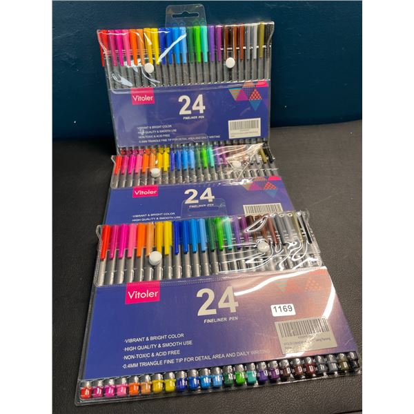 Lot of 3 Multi-Packs of Vitoler Fineliner Pens/Art Pens - 24 Colours Per Pack - Brand New!
